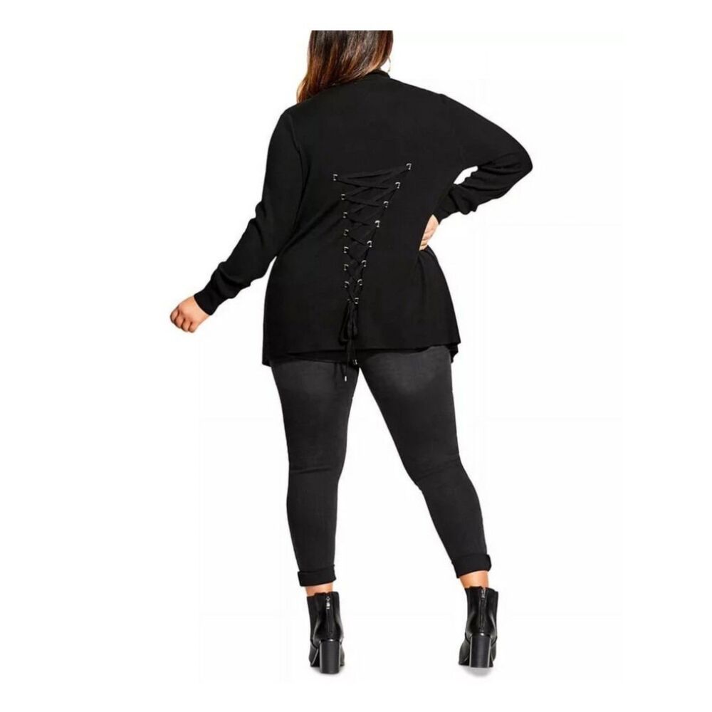 City Chic Corset Back Cardigan Sweater Black Plus Size 16 NWT